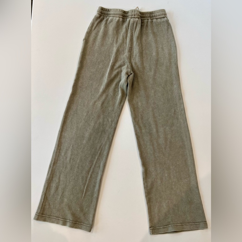 Jane and Delancey Waffle Ribbed Olive Army Green Straight Leg Stretch Lounge - Picture 9 of 13